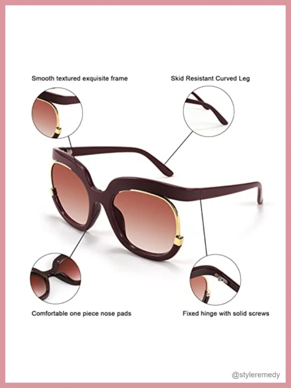 Retro Oversized Sunglasses UV400 Half-Metal Frame Women Wrap Around